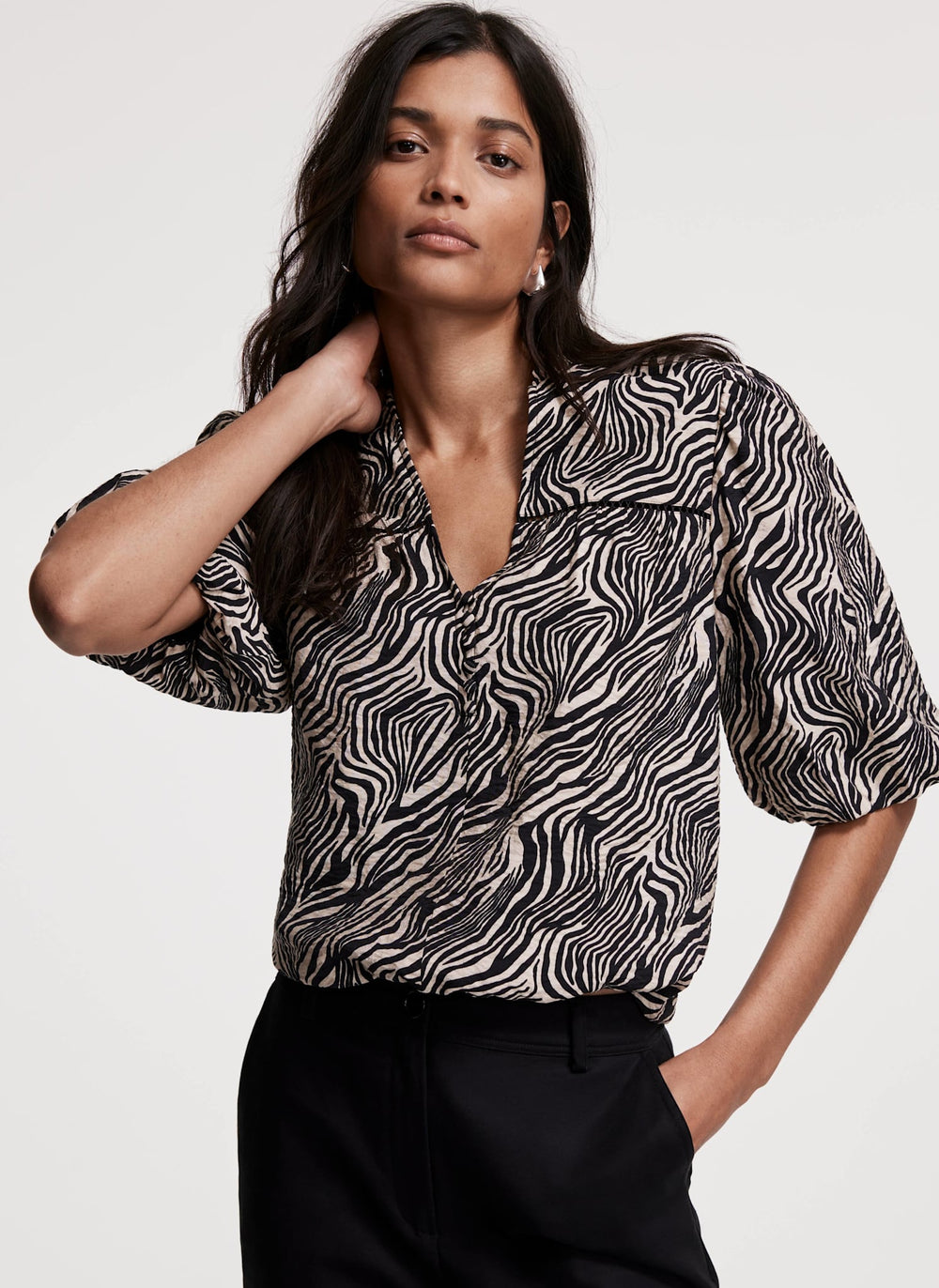 Zebra Print Puff Sleeve Blouse