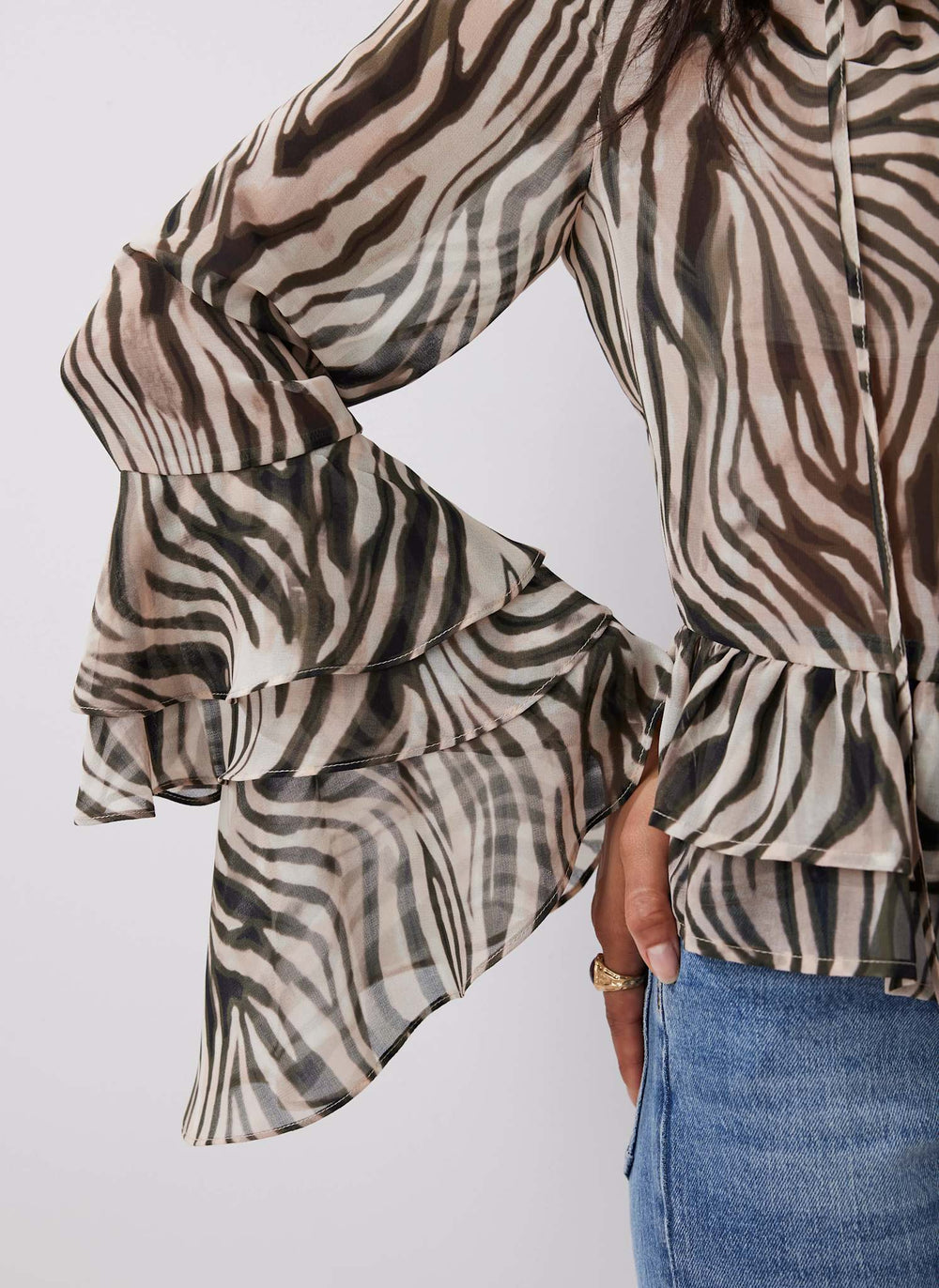Black Zebra Print Ruffle Top