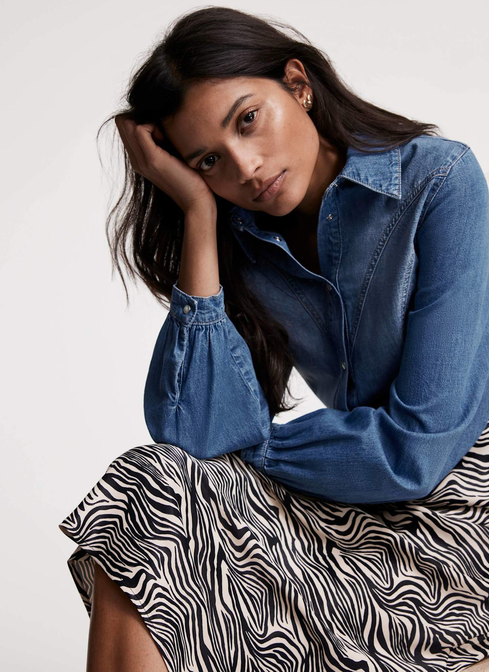 Zebra Print Satin Slip Midi Skirt