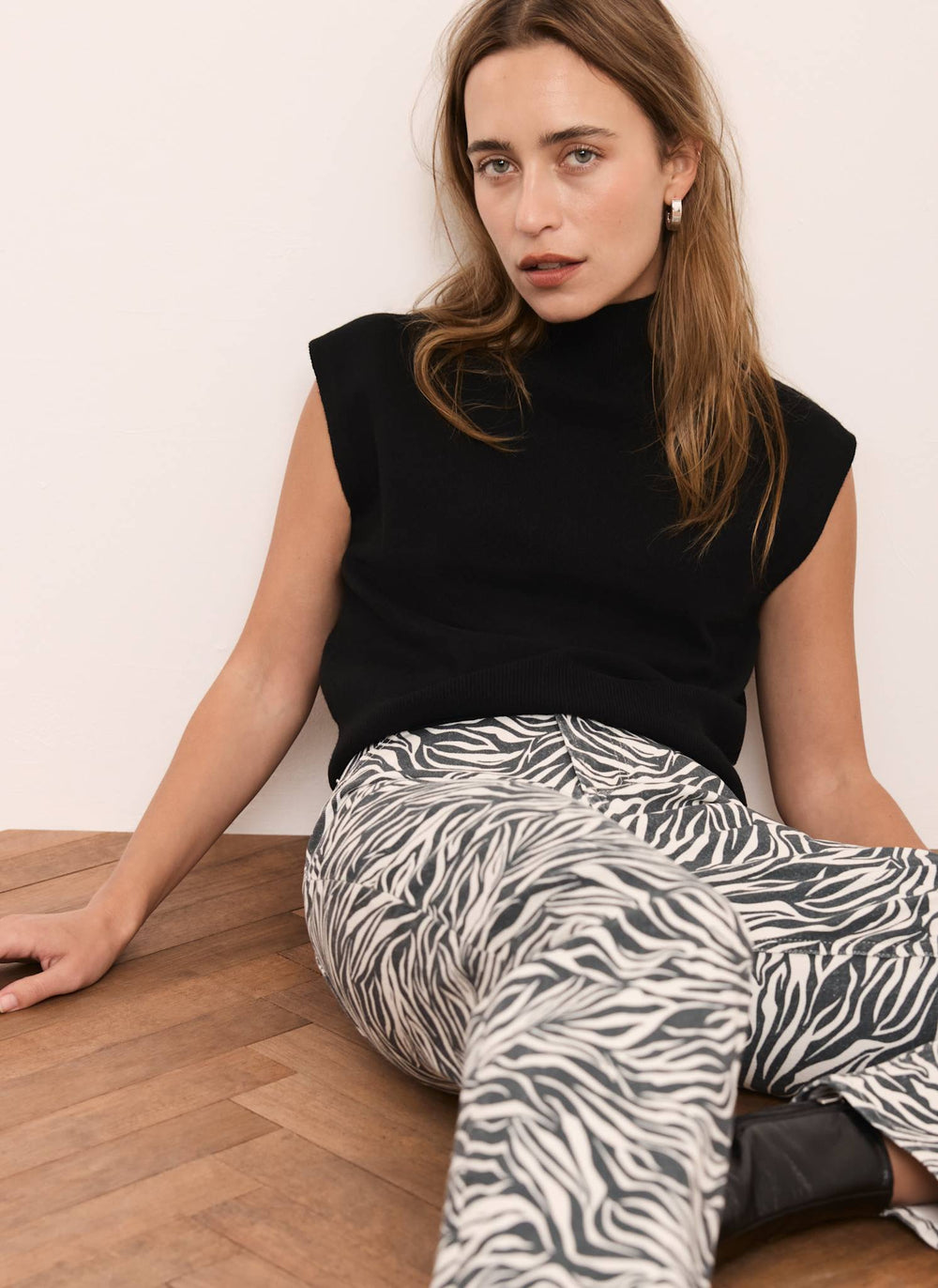 White Zebra Print Straight Leg Jeans