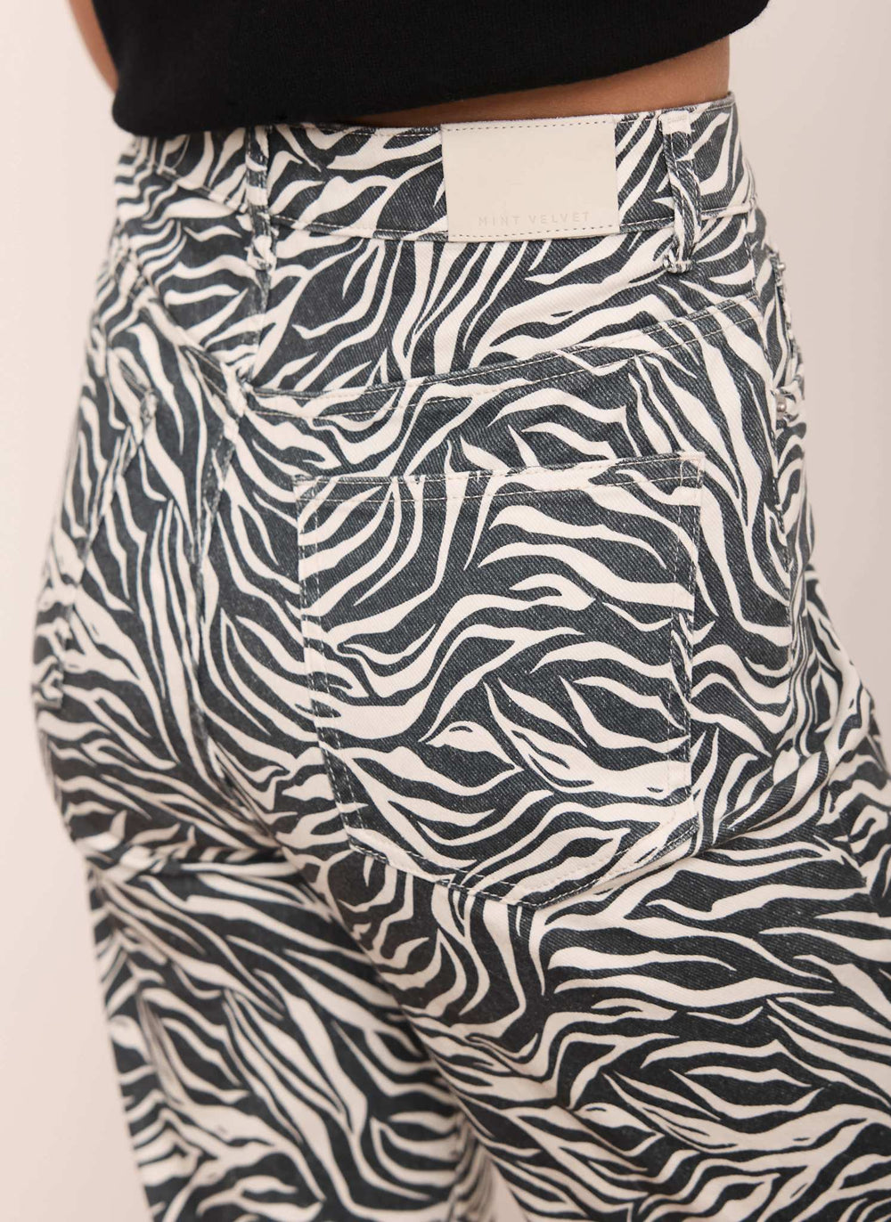 White Zebra Print Straight Leg Jeans