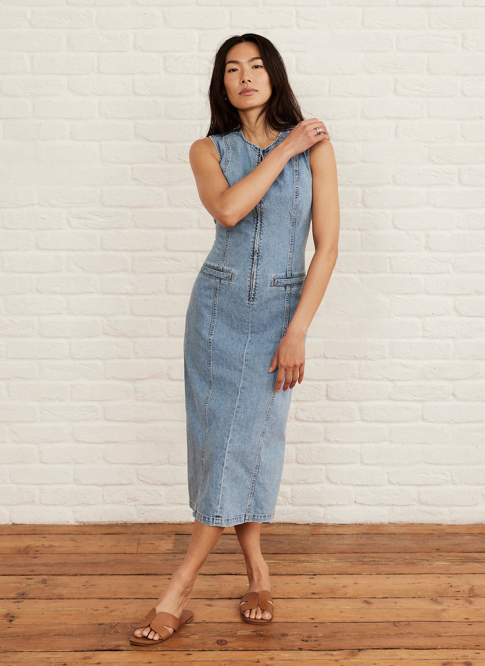 Light Indigo Denim Midi Dress