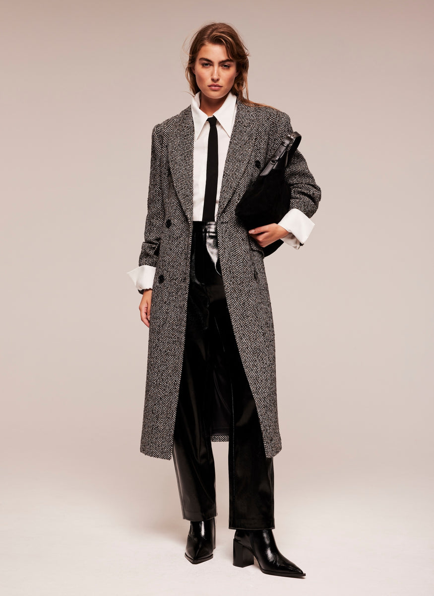 Black Herringbone Coat Mint Velvet