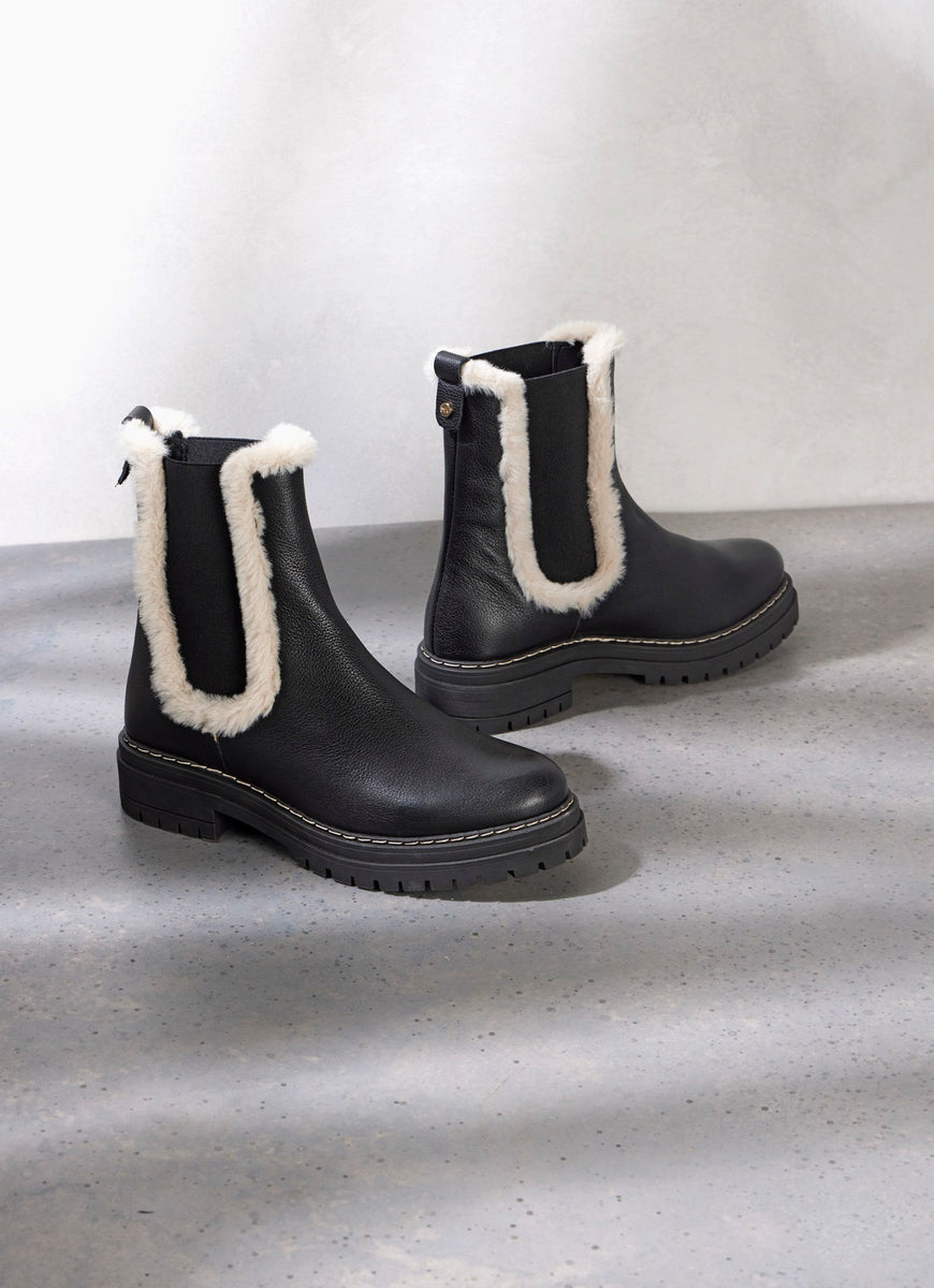 Black Leather Faux Fur Boots