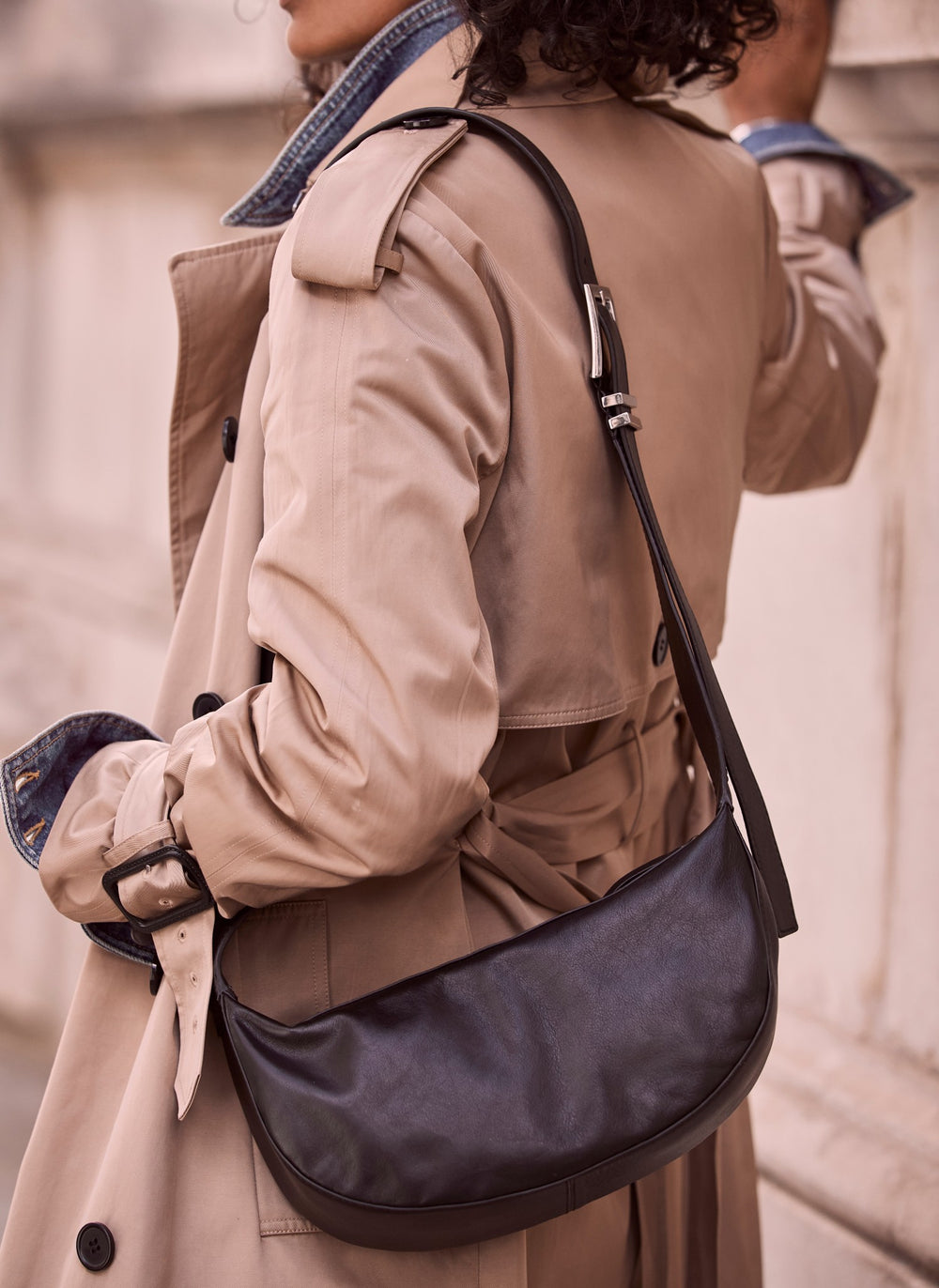 Frankie Black Leather Sling Bag