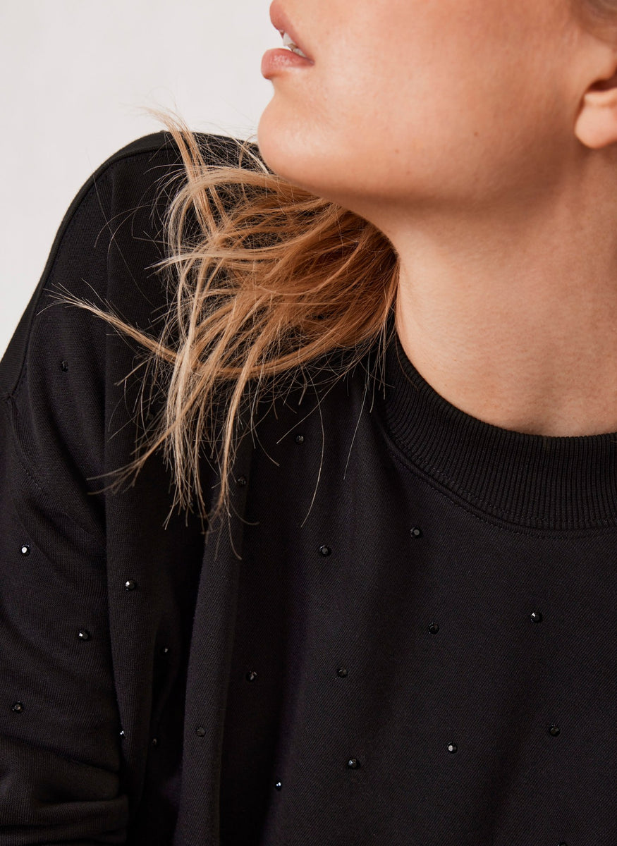 Black Cotton Stud Sweatshirt Mint Velvet