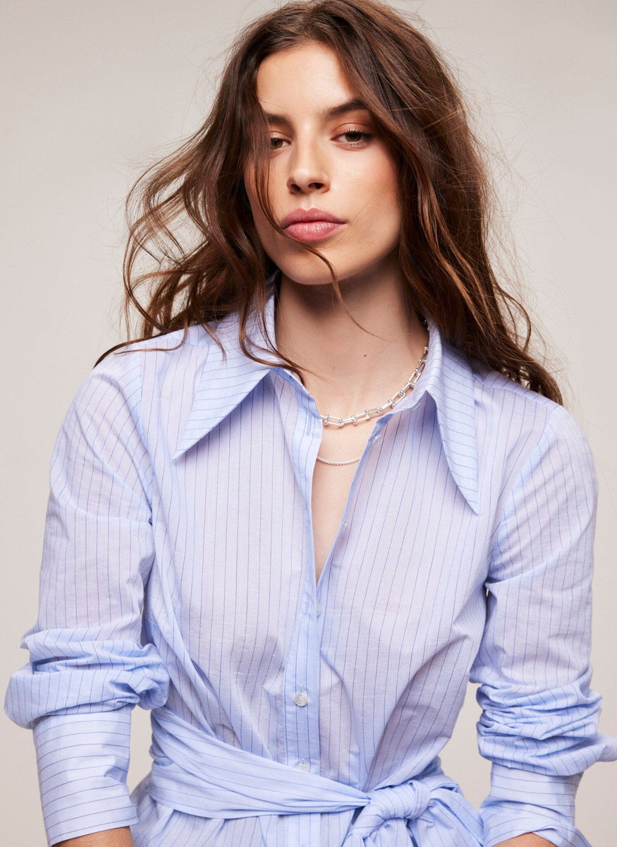 Blue Striped Tie Front Shirt – Mint Velvet