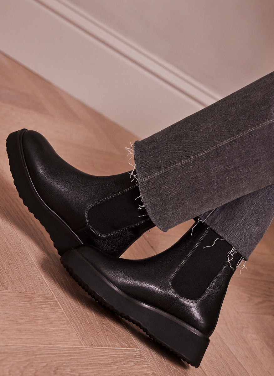 Black Wedge Sole Ankle Boots