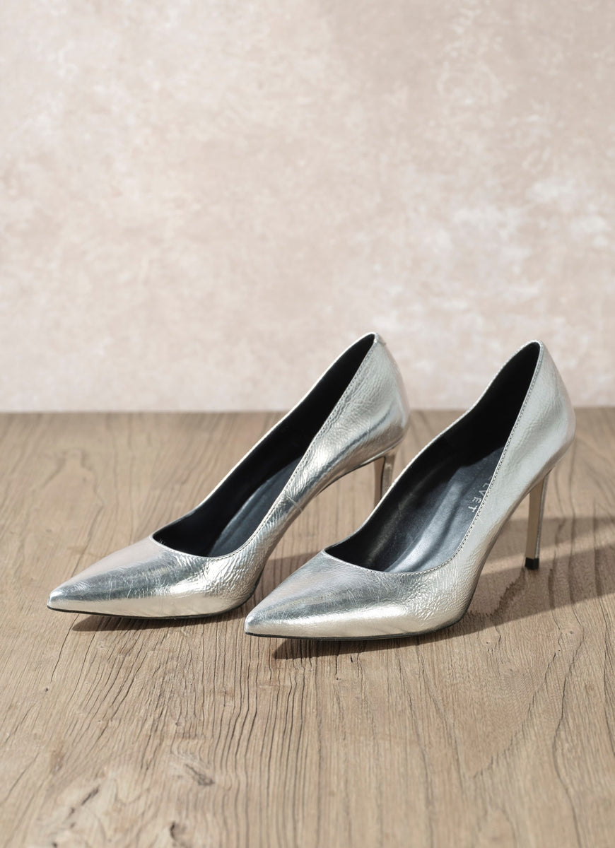 Silver high heel court shoes Clearance