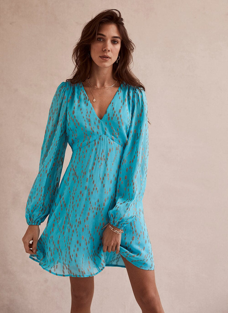 Turquoise Metallic Mini Dress Mint Velvet