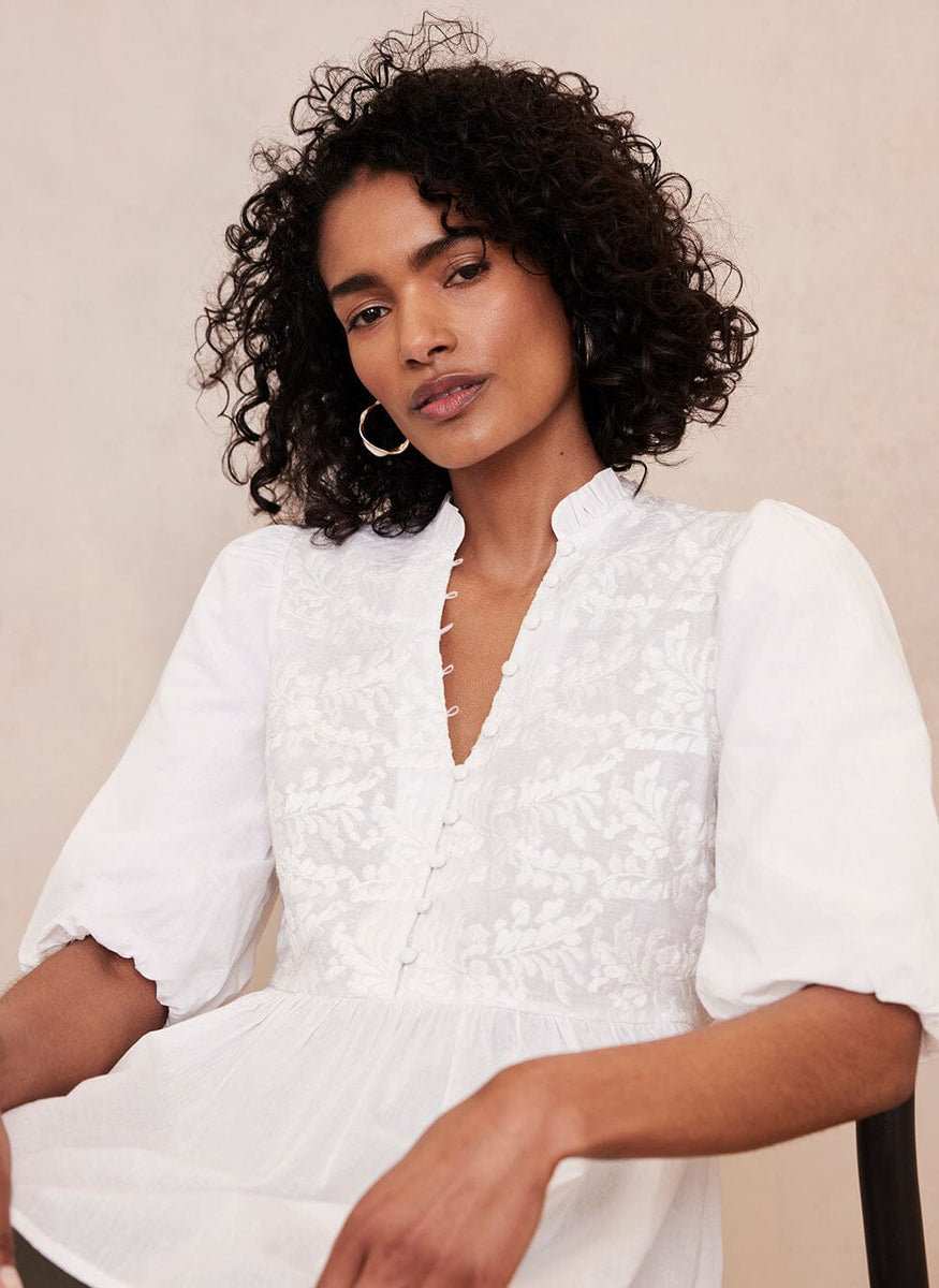 White Embroidered Blouse Mint Velvet