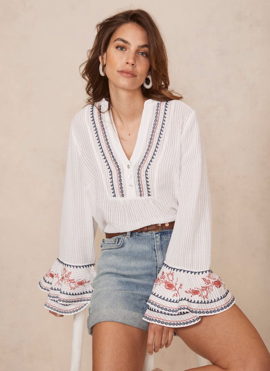 White Embroidery Ruffle Blouse