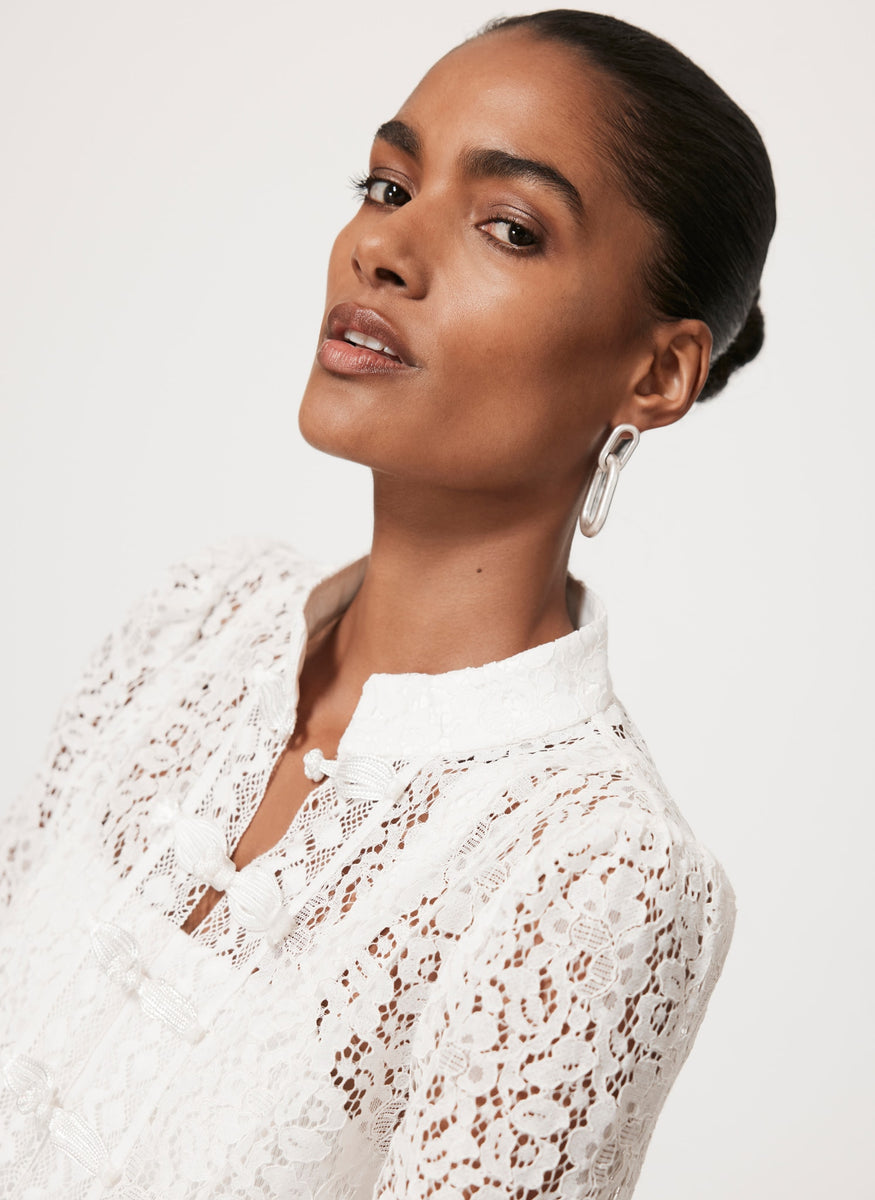 White High Neck Lace Top – Mint Velvet