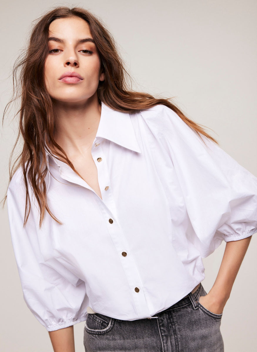 White Puff Sleeve Crop Shirt Mint Velvet