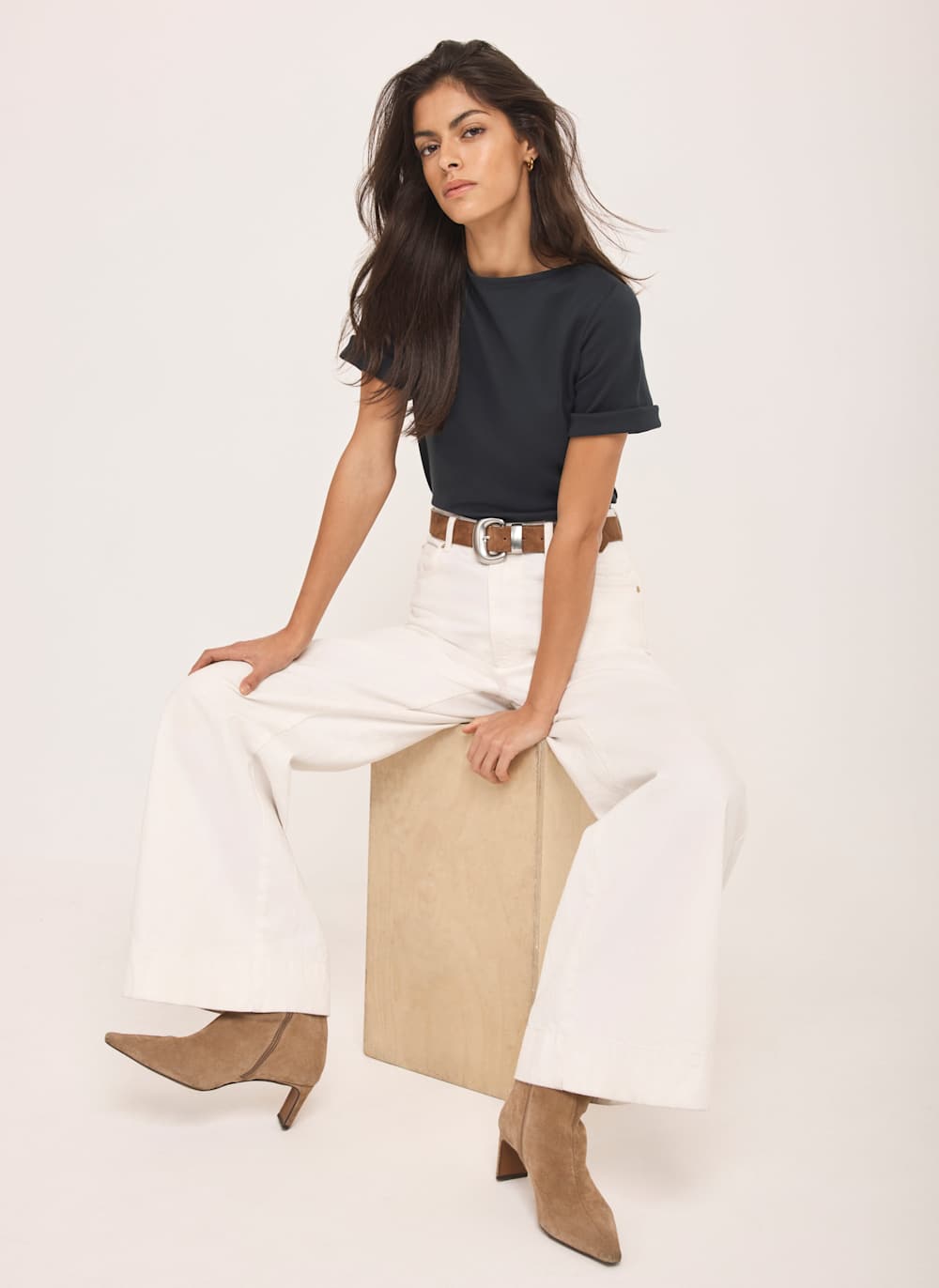 Navy Slash Neck T Shirt