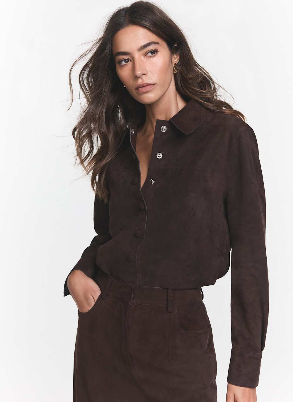 Brown Suede Long Sleeve Shirt