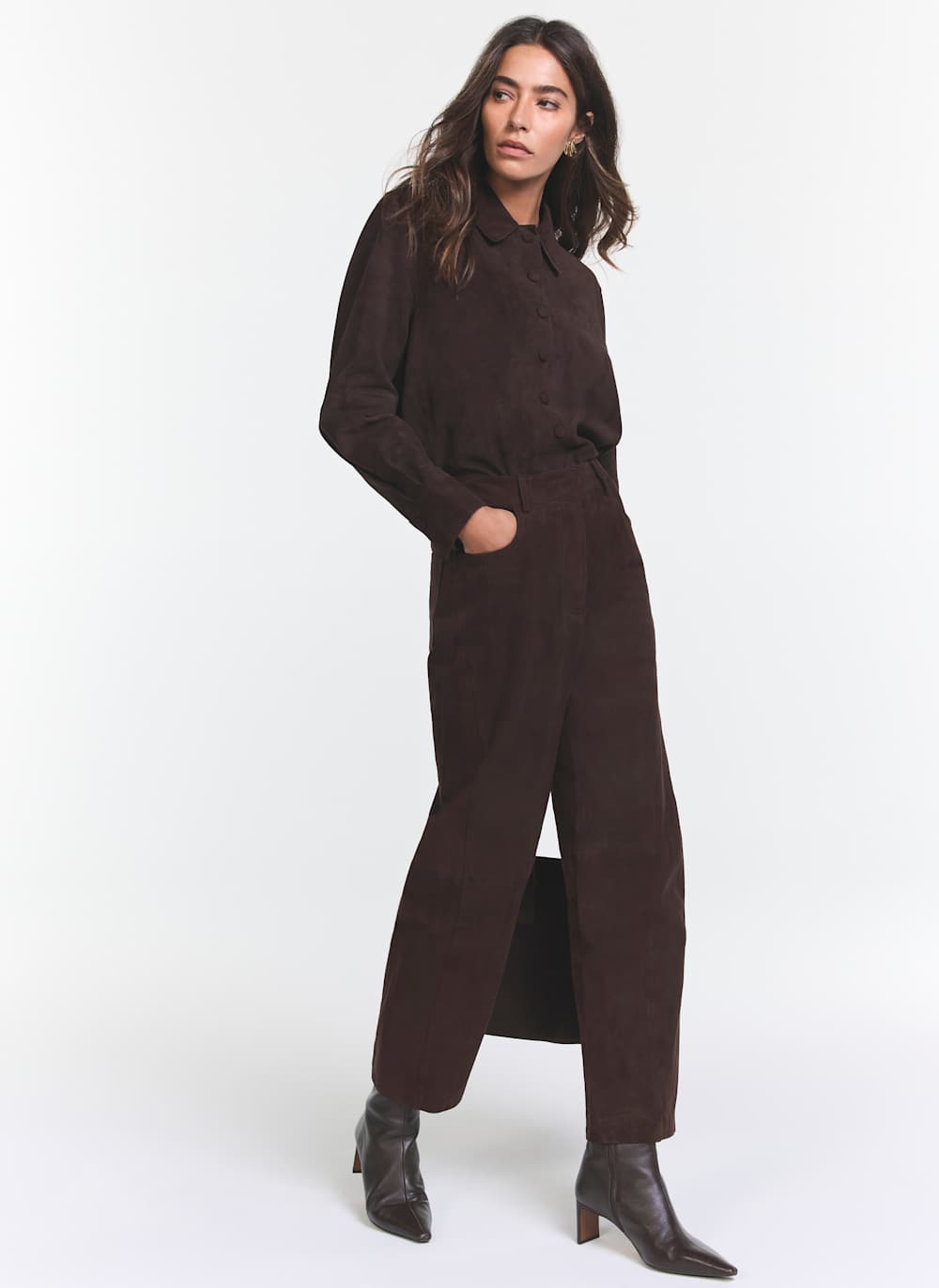 Brown Suede Barrel Leg Trousers