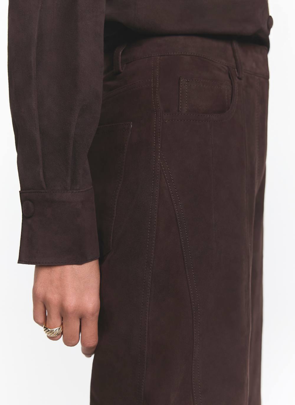 Brown Suede Barrel Leg Trousers