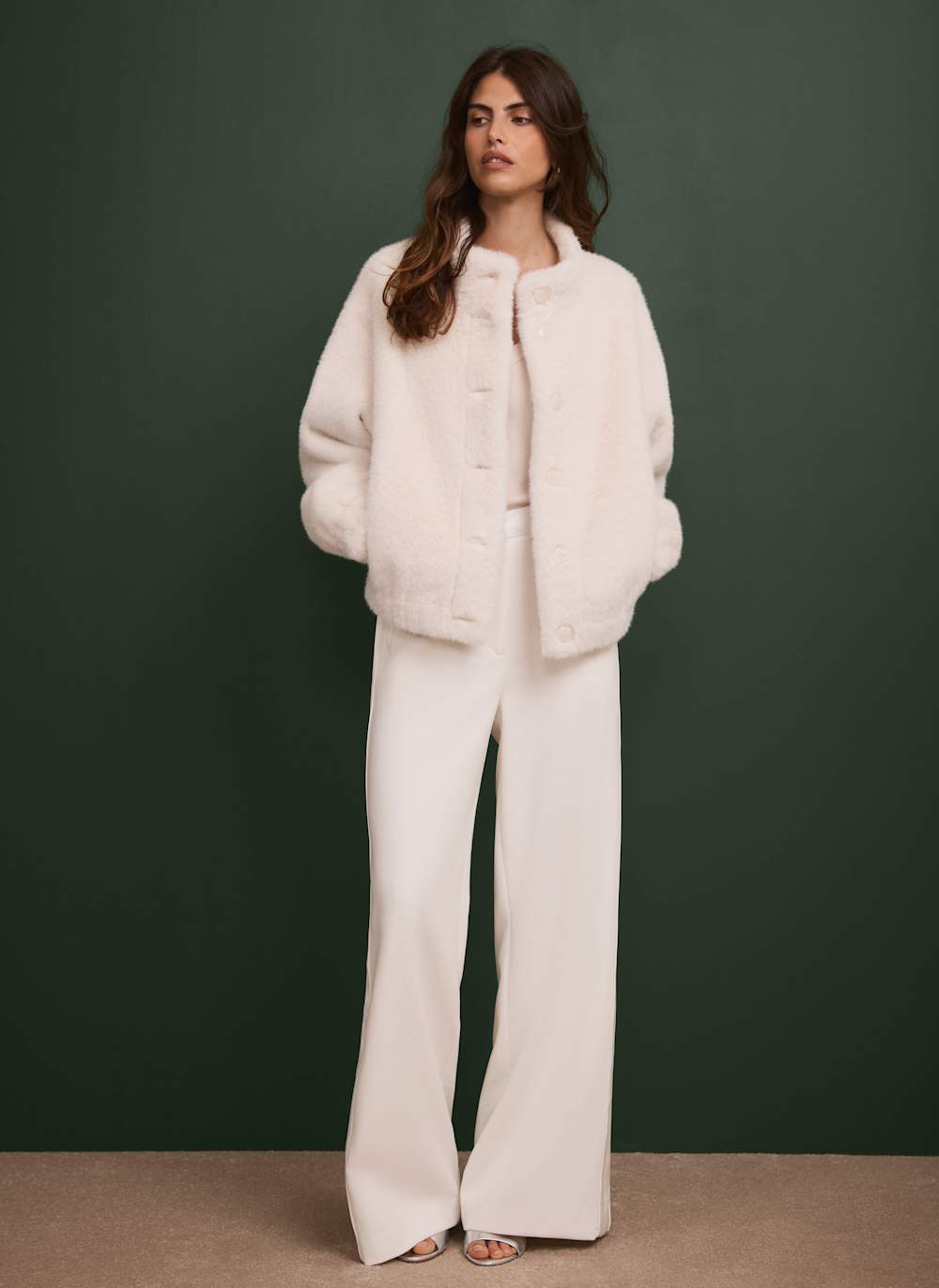 White Faux Fur Bomber Jacket