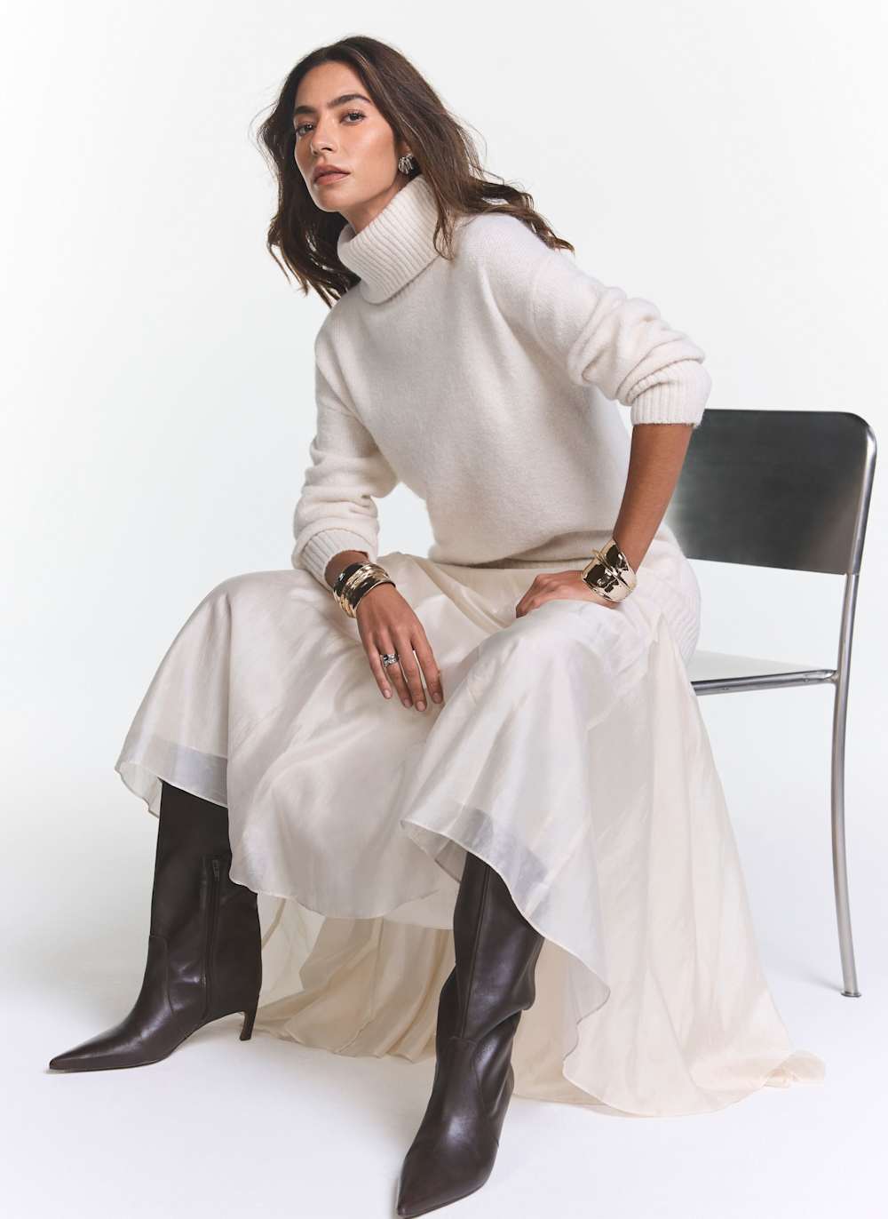 Cream Layered Jumper Maxi Dress