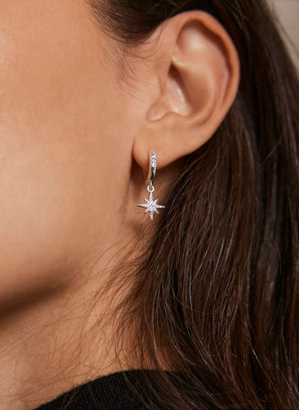 Silver Plated Star Hoop Earrings