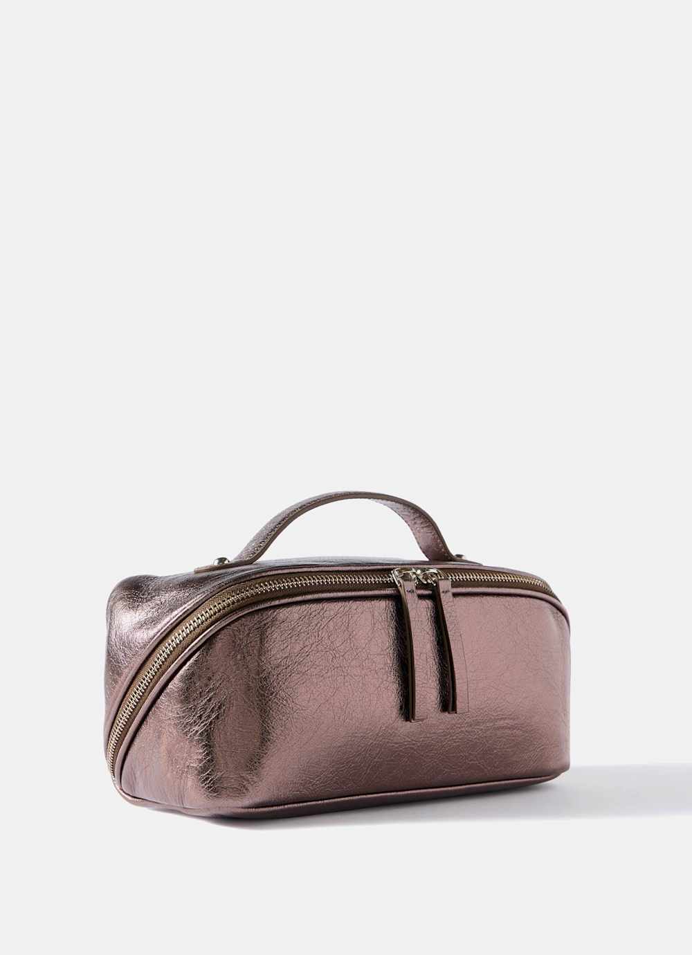 Brown Metallic Leather Large Wash Bag