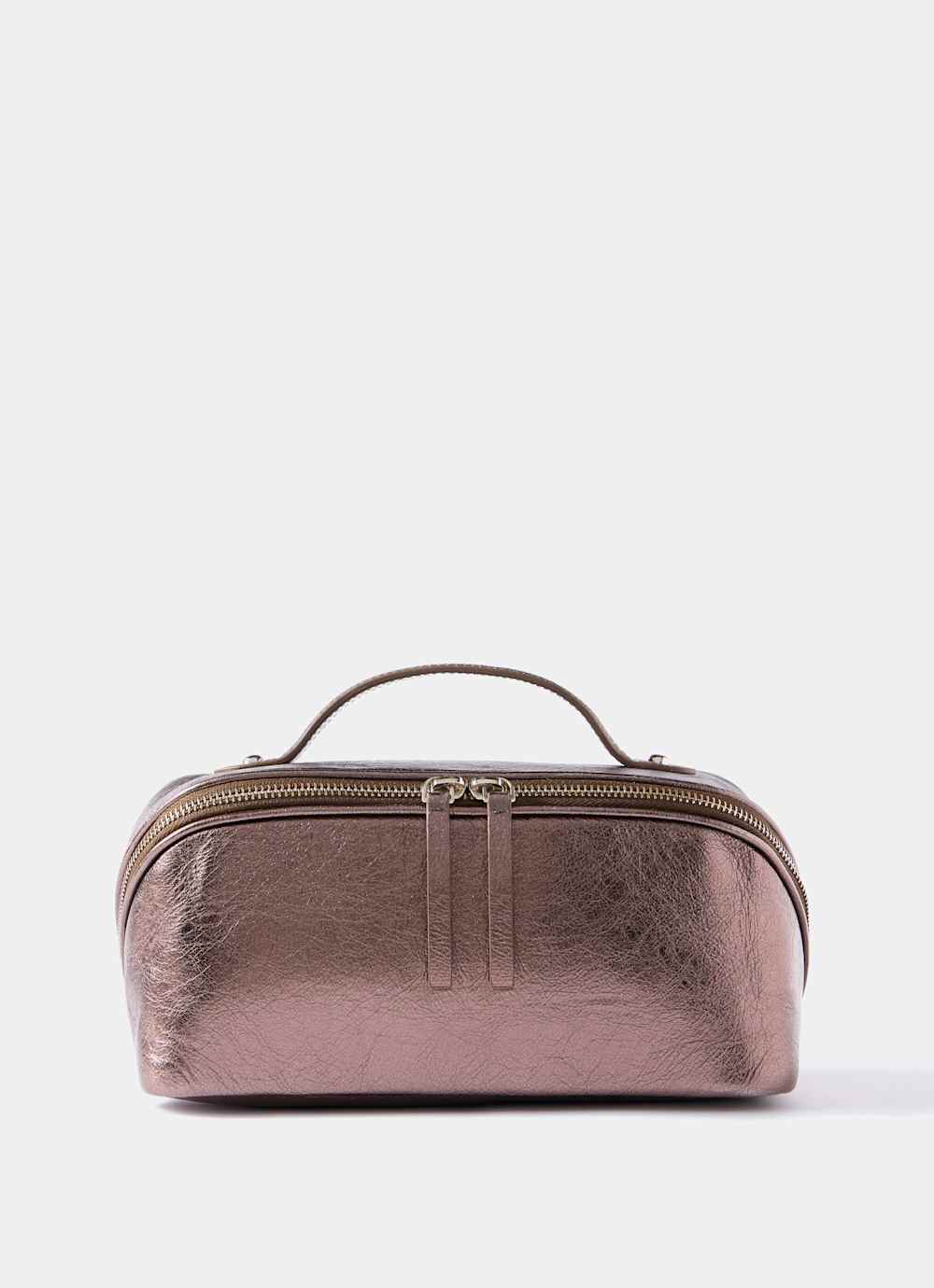 Brown Metallic Leather Large Wash Bag