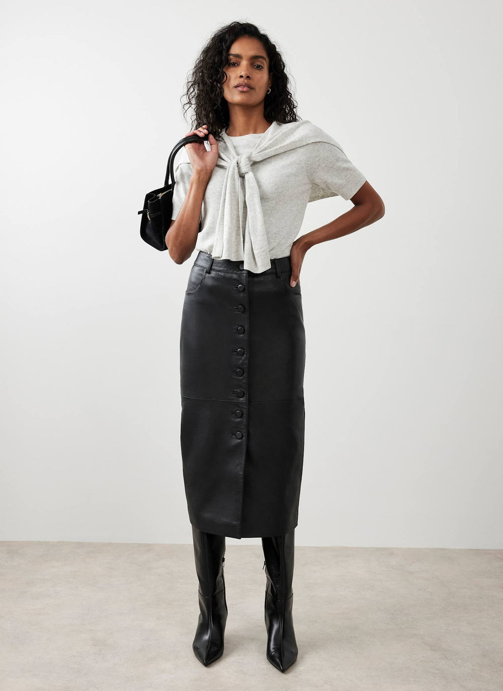 Black Leather Midi Skirt