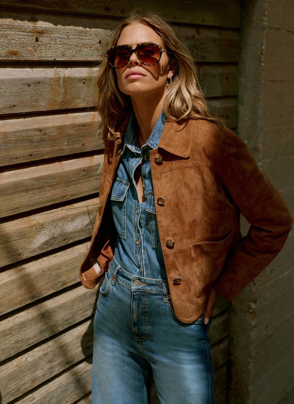 Tan Suede Pocket Detail Jacket