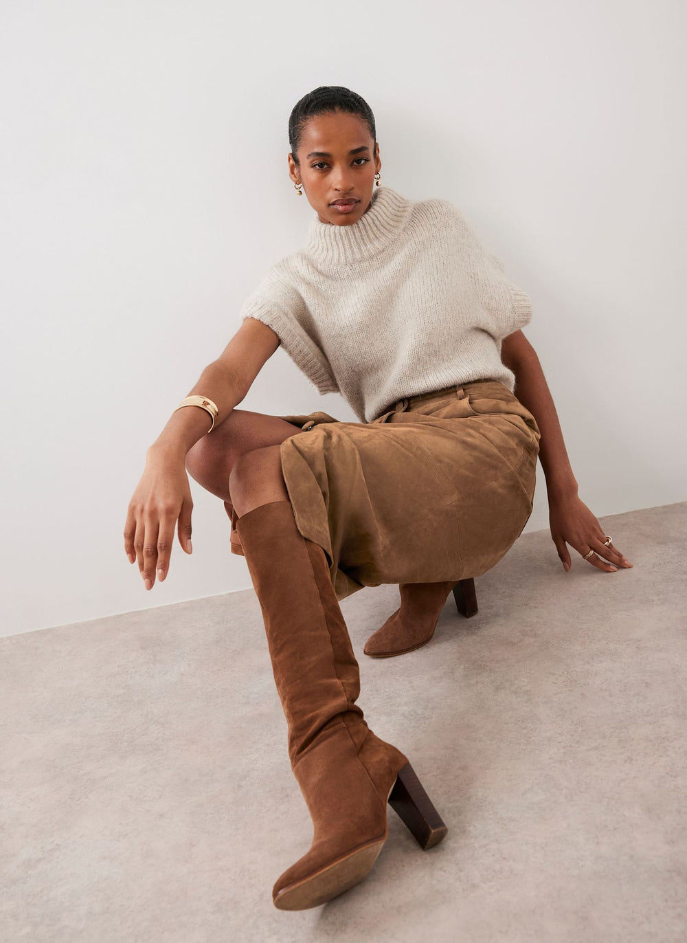 Tan Suede Midi Skirt