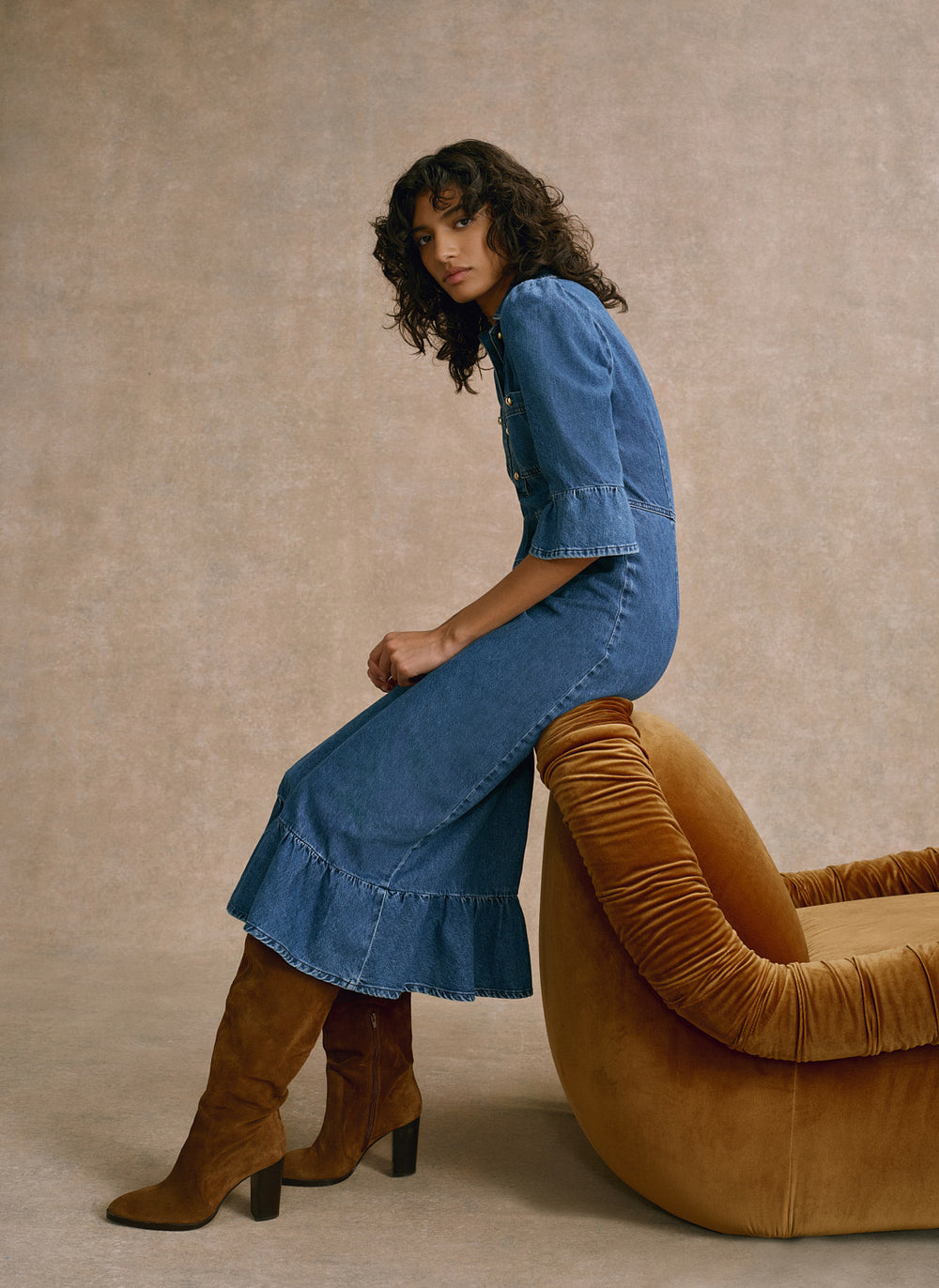 Indigo Denim Midi Shirt Dress