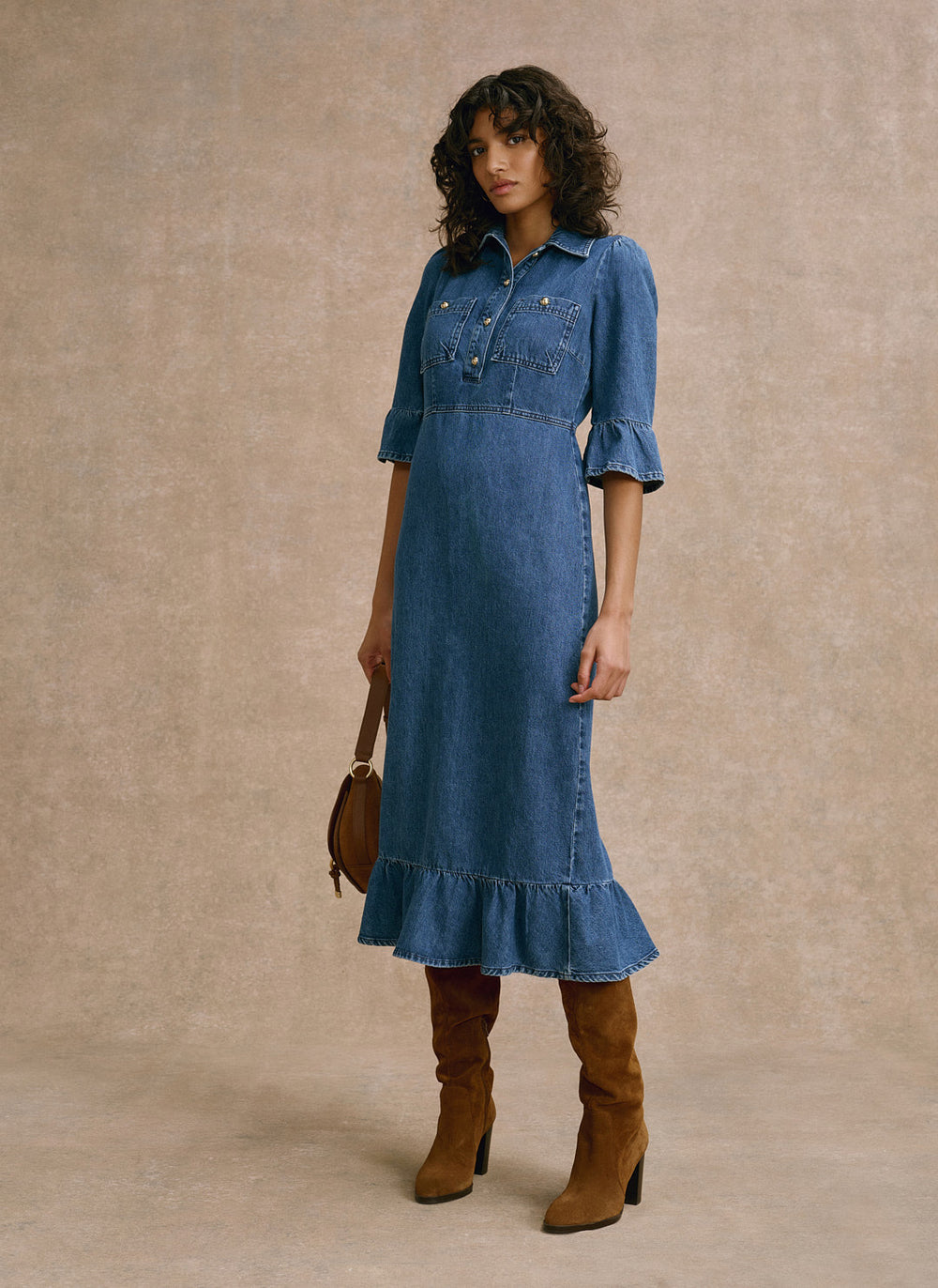 Indigo Denim Midi Shirt Dress