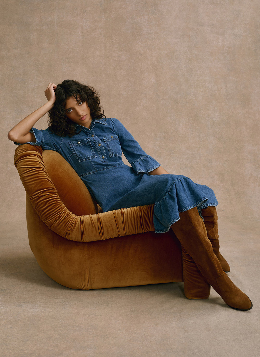 Indigo Denim Midi Shirt Dress