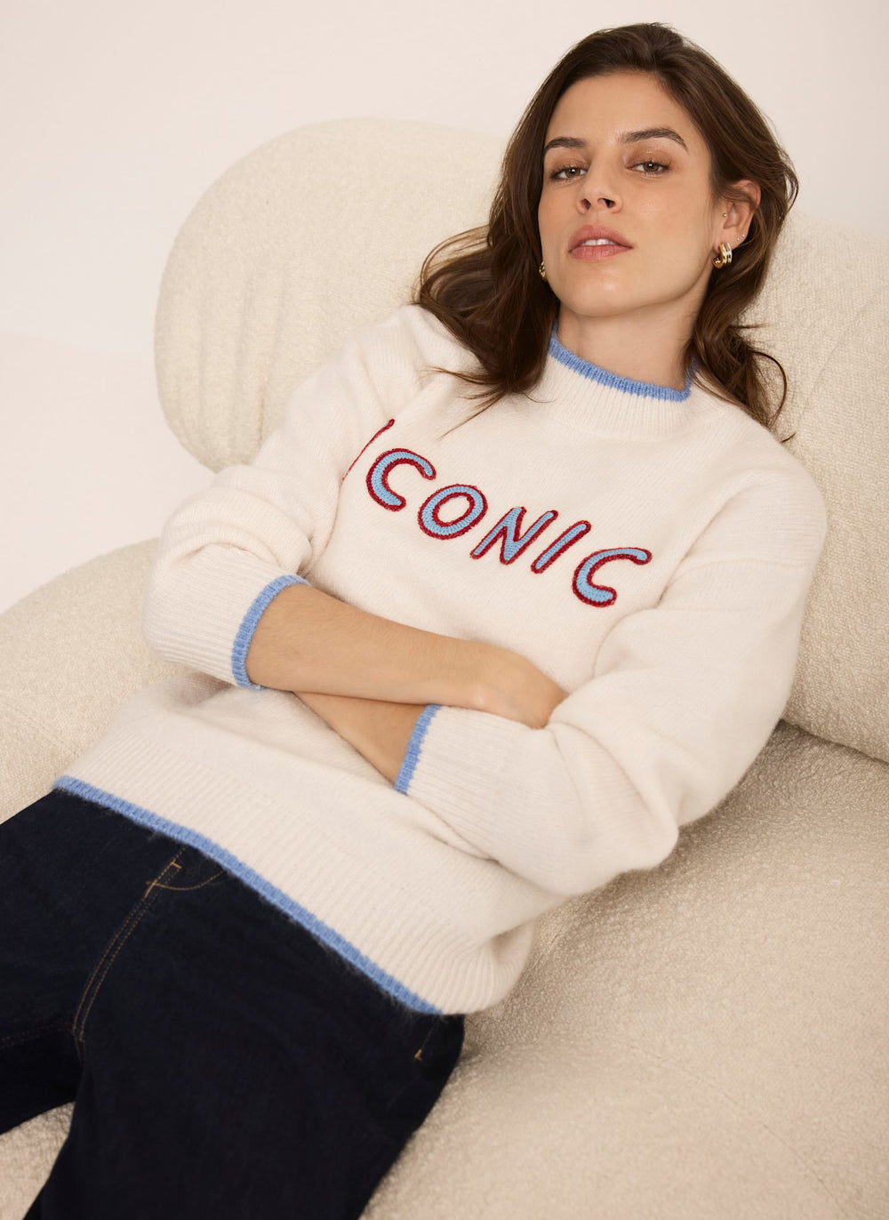 Cream Iconic Embroidered Knit  Jumper