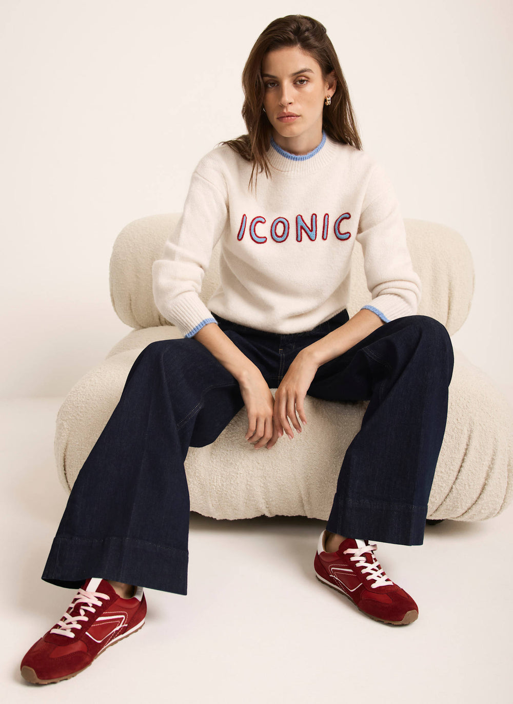 Cream Iconic Embroidered Knit  Jumper