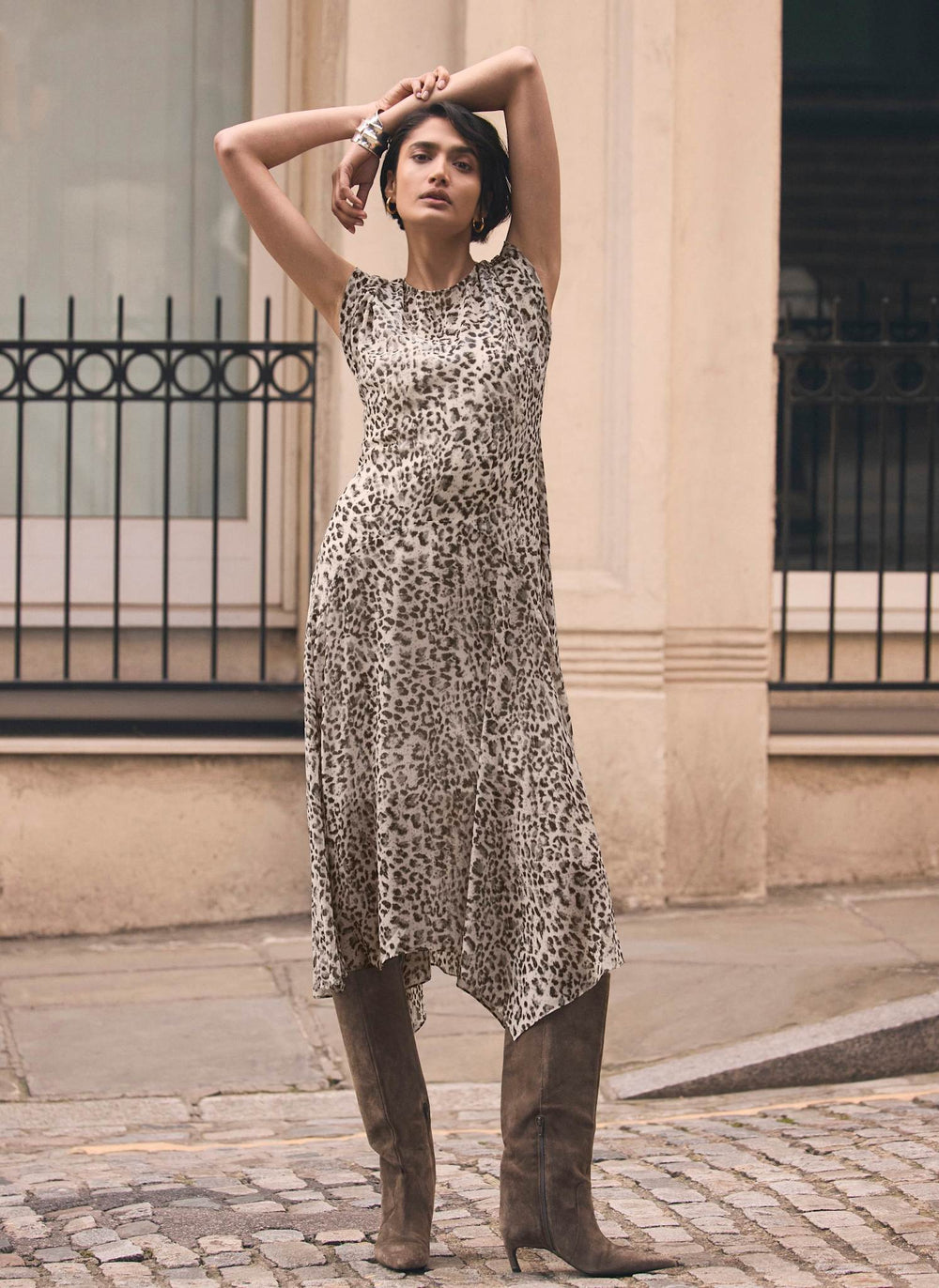 cap sleeve midi dress Leopard Print Cap Sleeve Midi Dress