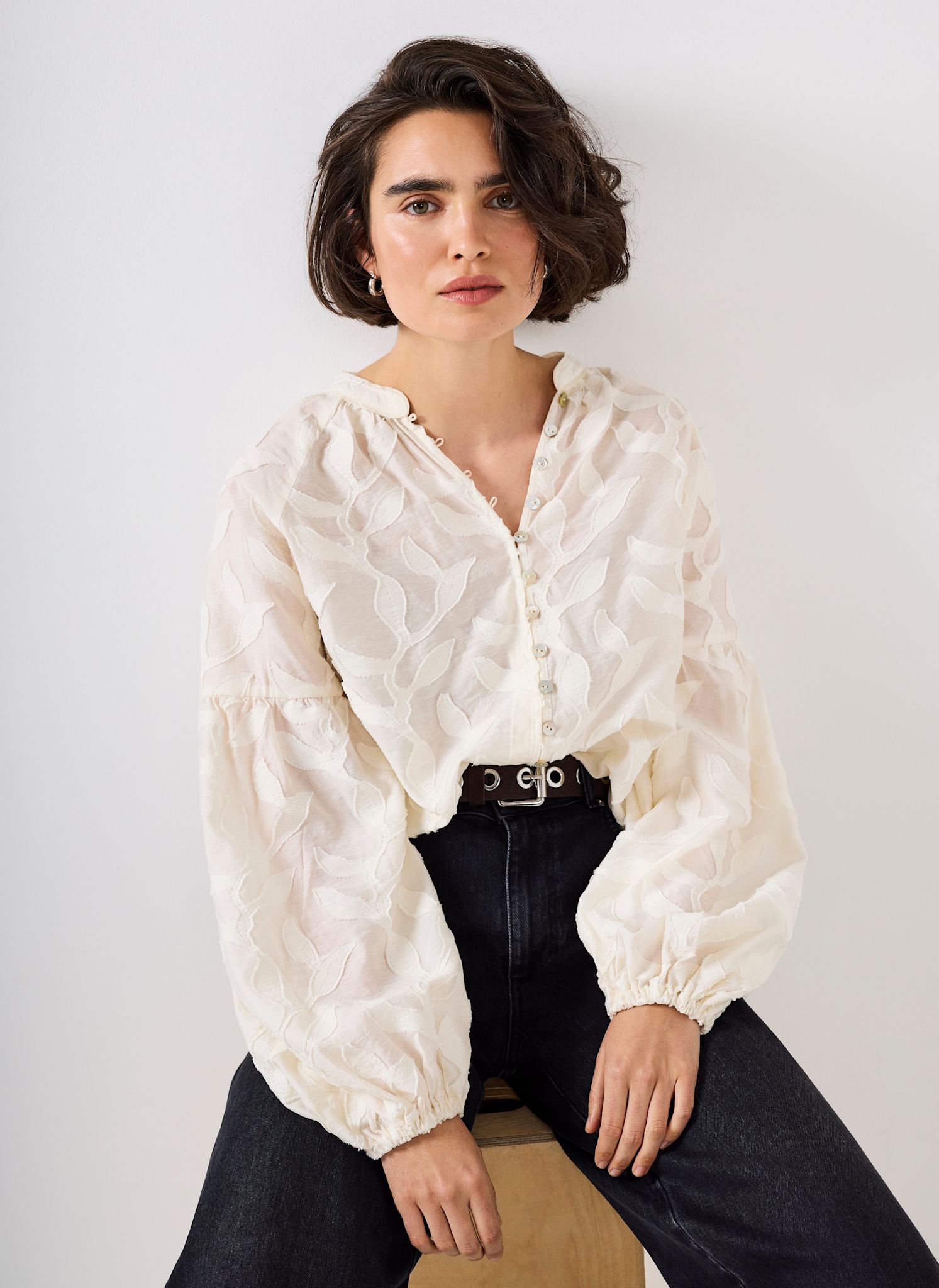 Cream Floral Jacquard Blouse – Mint Velvet