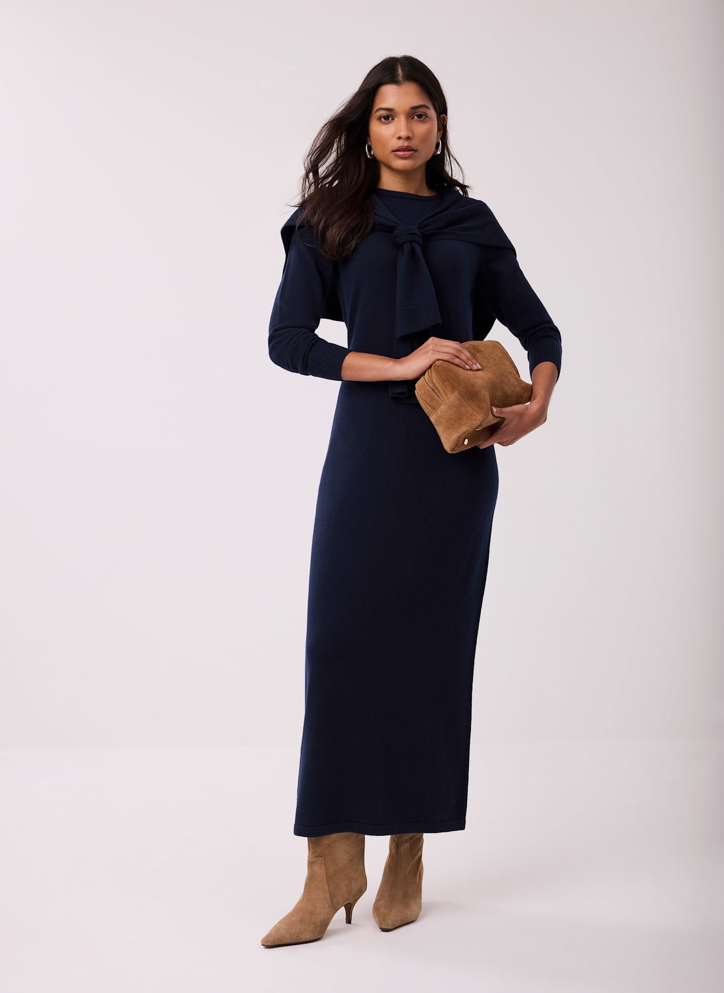 Navy Scarf Detail Knit Midi Dress – Mint Velvet