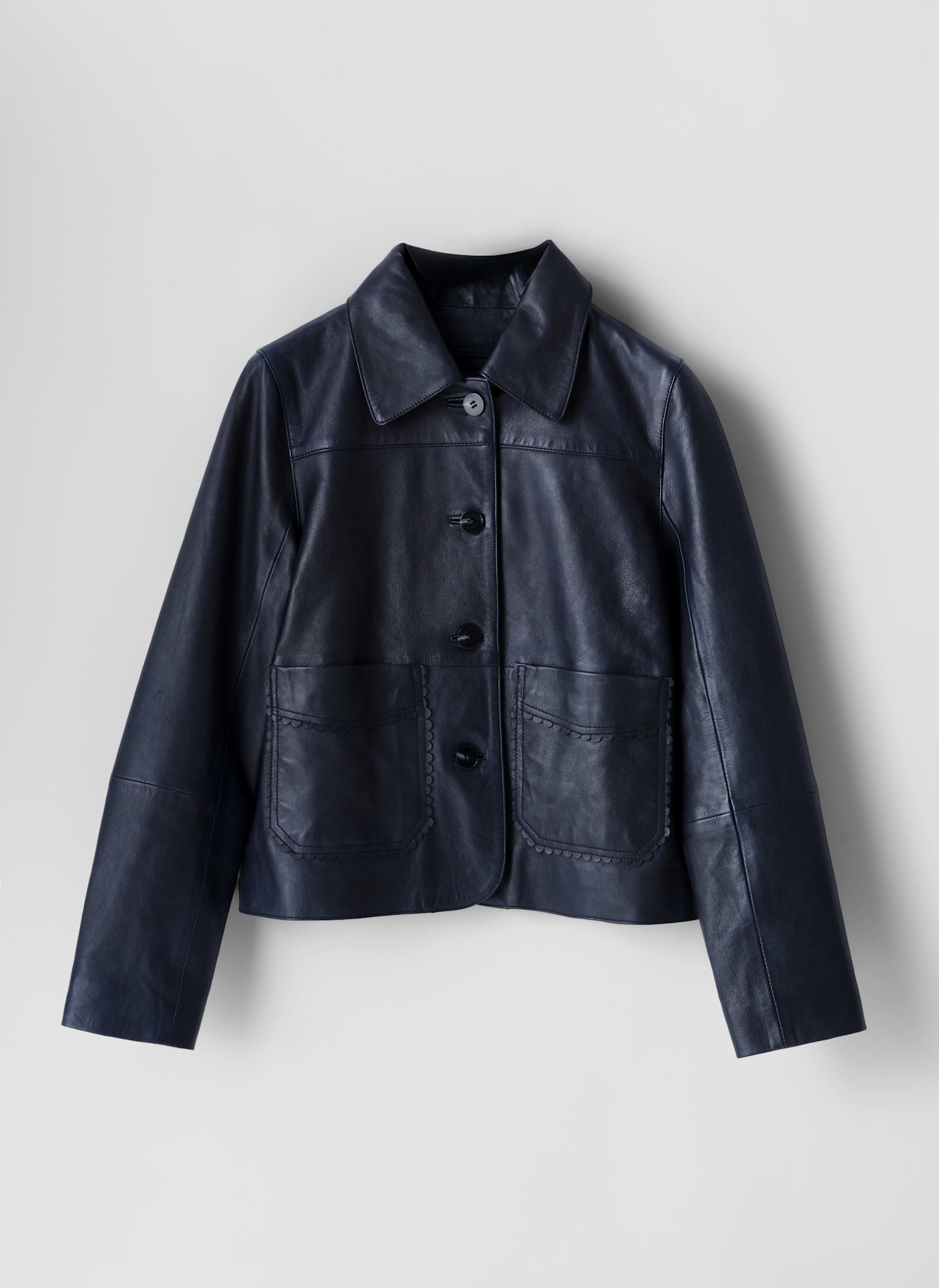 Navy Leather Scallop Detail Jacket – Mint Velvet