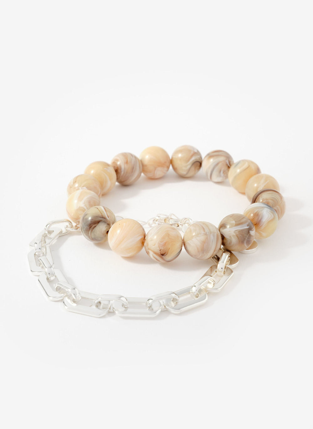 Neutral Beaded and Chain Layer Bracelet