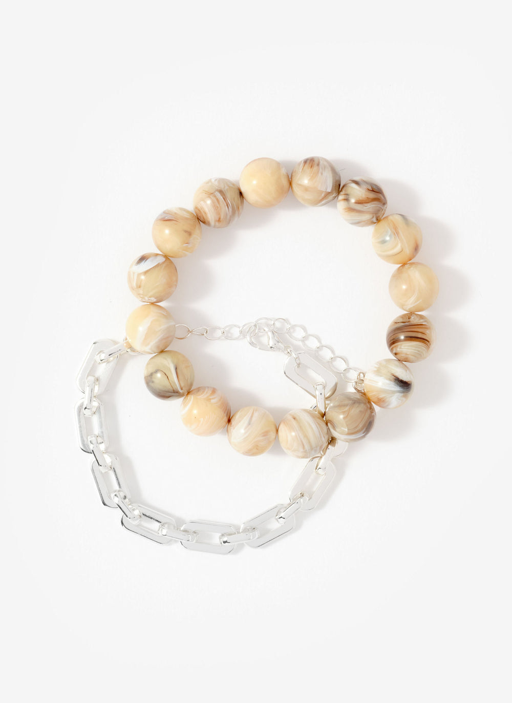 Neutral Beaded and Chain Layer Bracelet