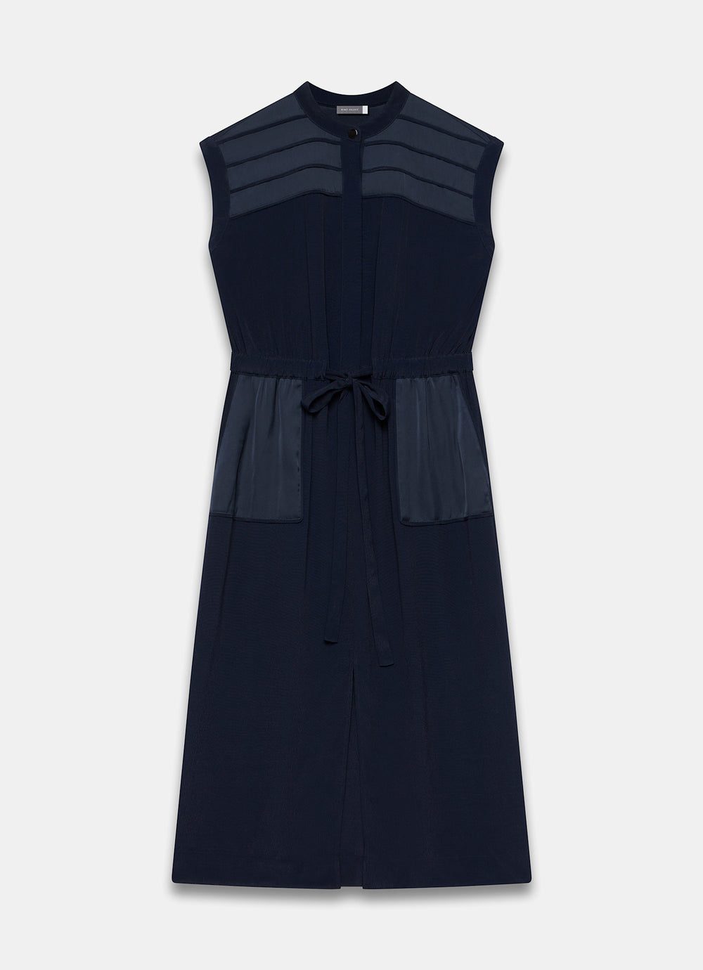 Navy Satin Utility Midi Dress