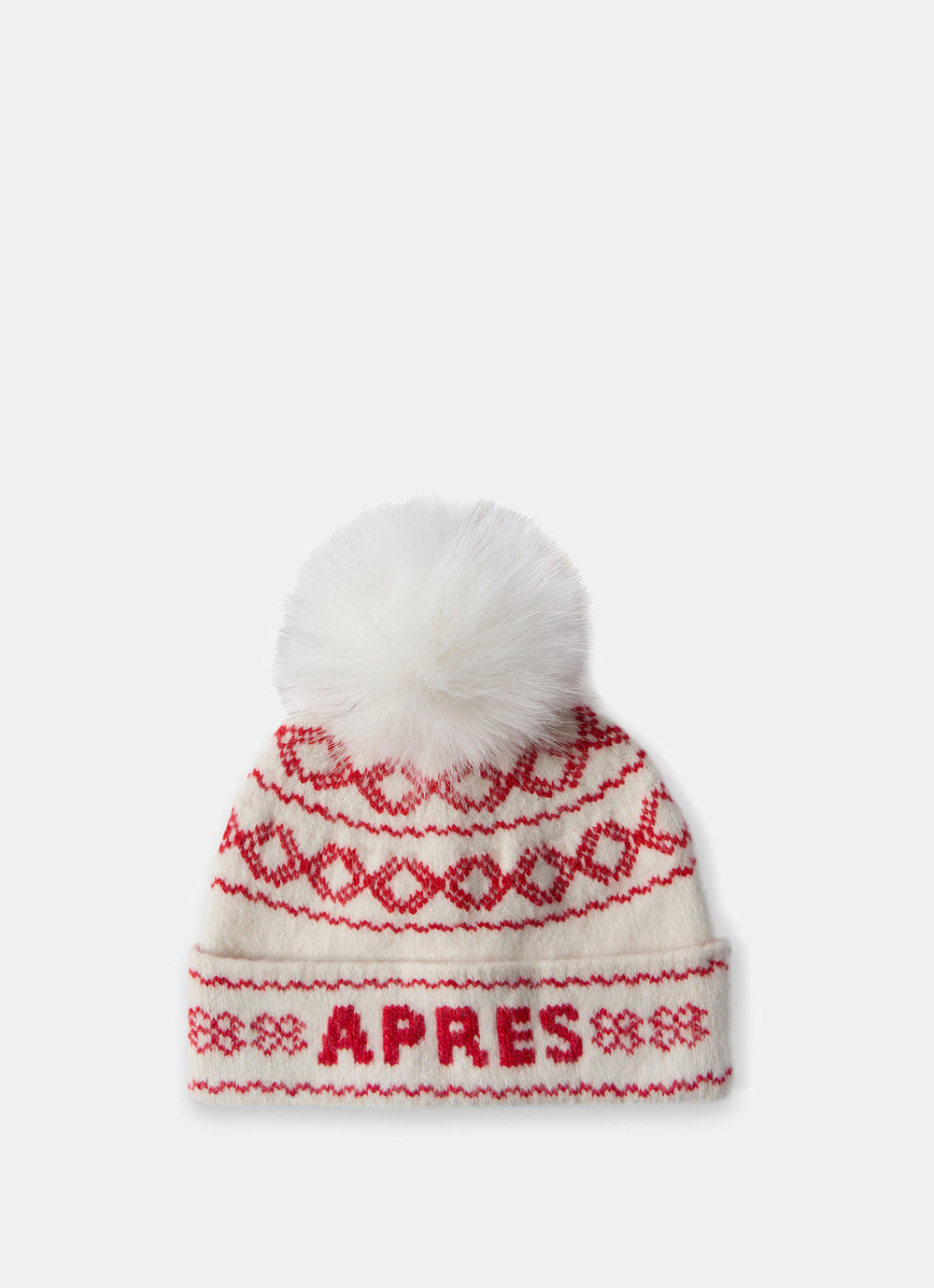 Red Graphic Apres Knit Bobble Hat