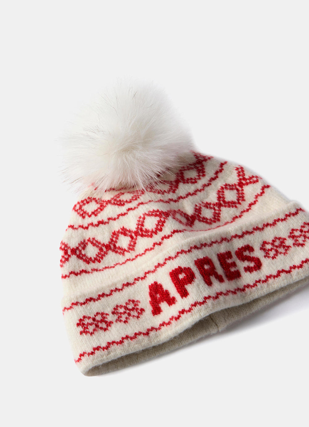Red Graphic Apres Knit Bobble Hat