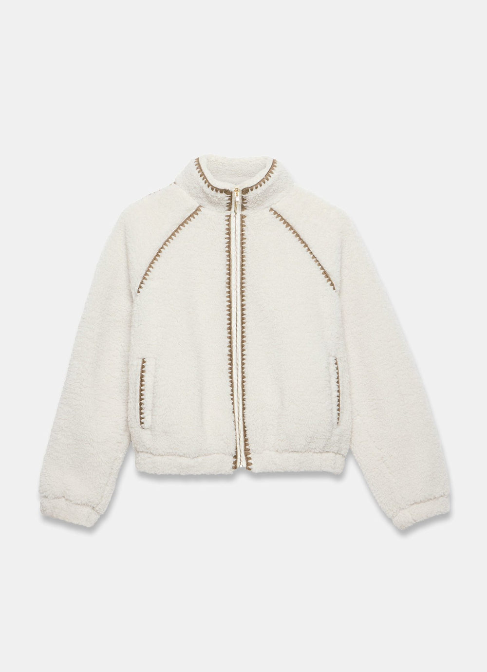 Cream Whipstitch Detail Borg Jacket
