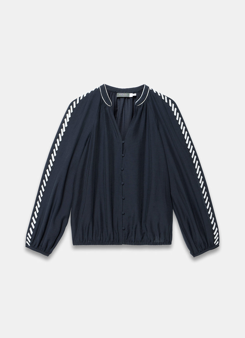 Navy Whipstitch Detail Blouse