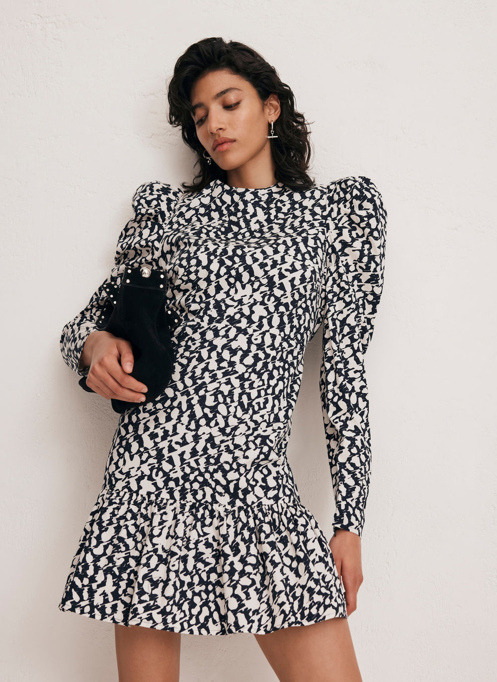 Navy Abstract Print Cotton Mini Dress