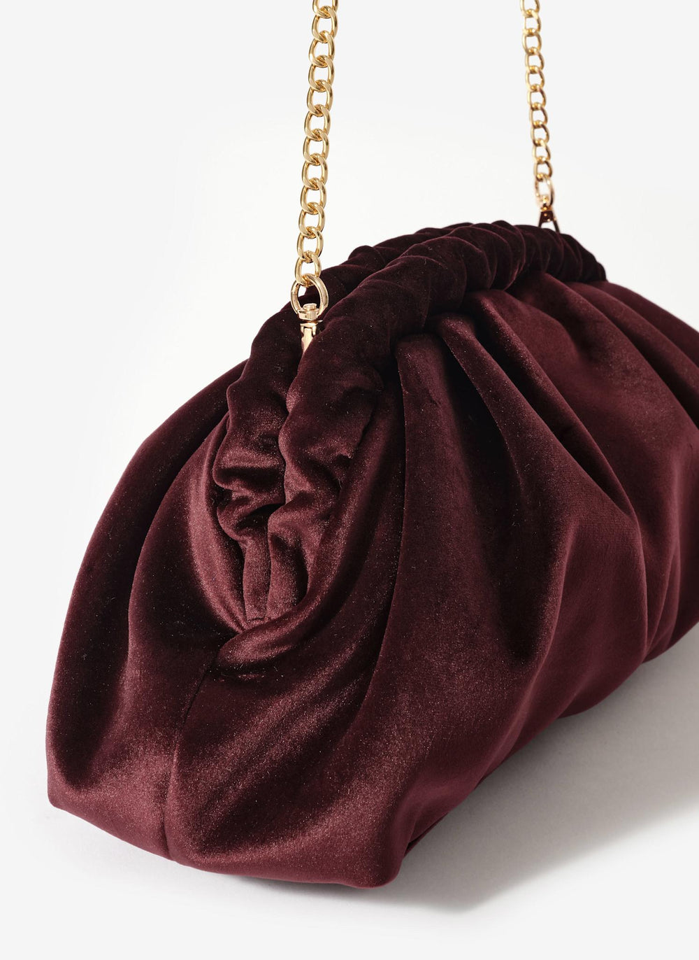 Albie Burgundy Velvet Ruched Clutch Bag