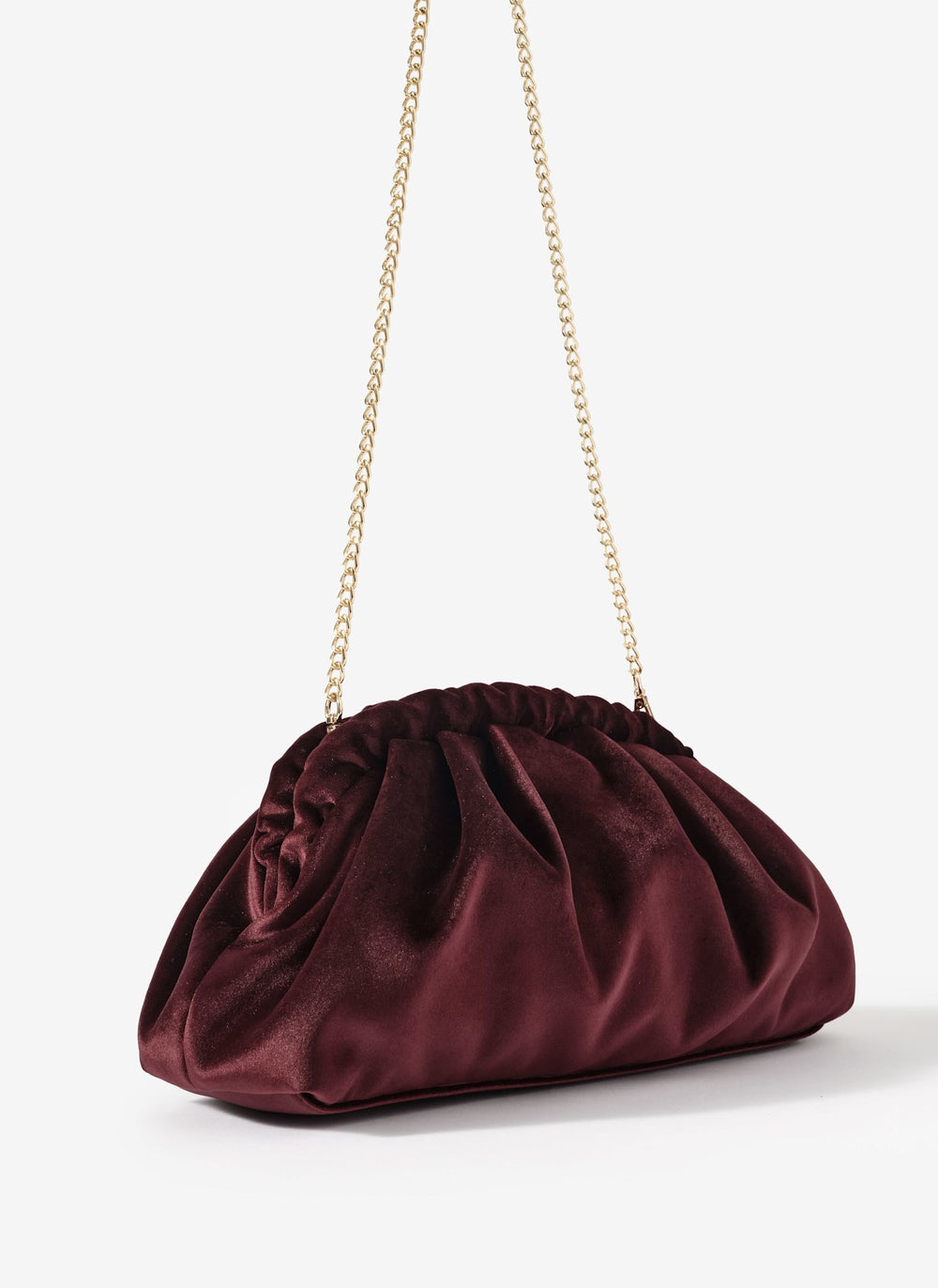 Albie Burgundy Velvet Ruched Clutch Bag