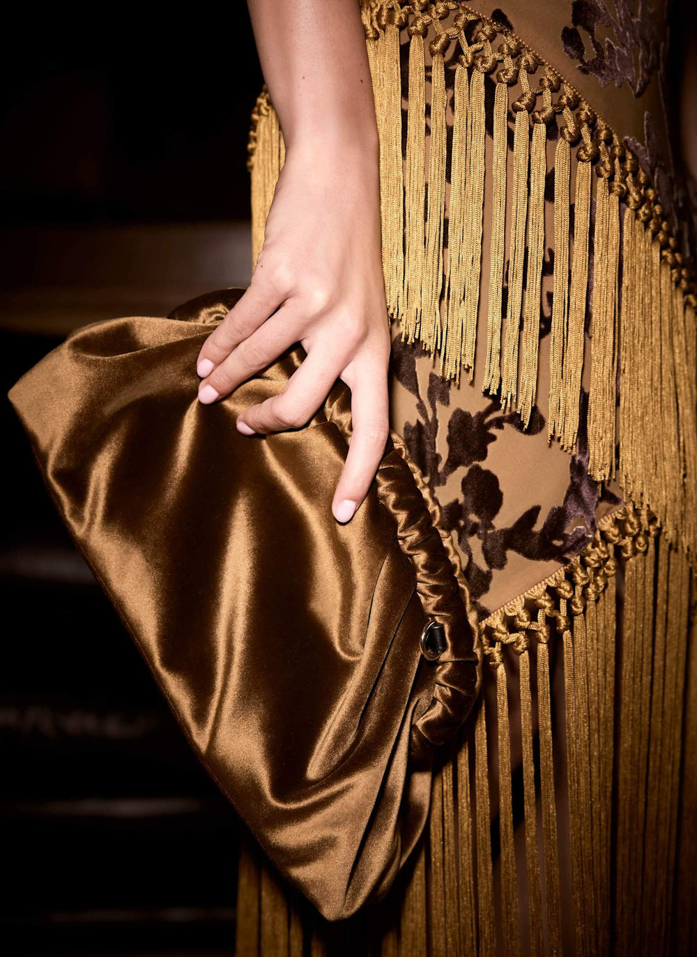 Albie Gold Velvet Ruched Clutch Bag